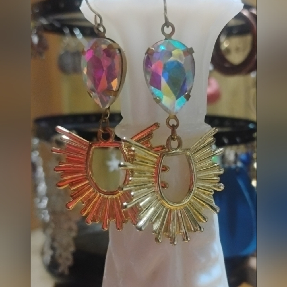 Radiant Gold and Iridescent Drop Earrings